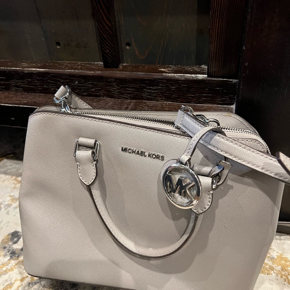 Michael Kors Gray Satchel with Saffiano Leather and Silver Hardware